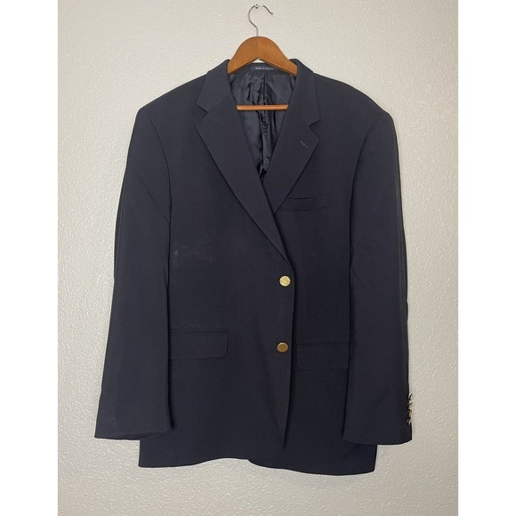 Lands End Mens Navy Blue 100% Wool Two Gold Button Blazer Sz 46R - Picture 1 of 11